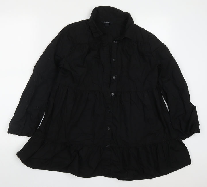 New Look Womens Black  Cotton Basic Button-Up Size 10 Collared