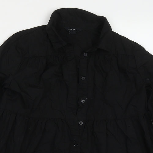 New Look Womens Black  Cotton Basic Button-Up Size 10 Collared