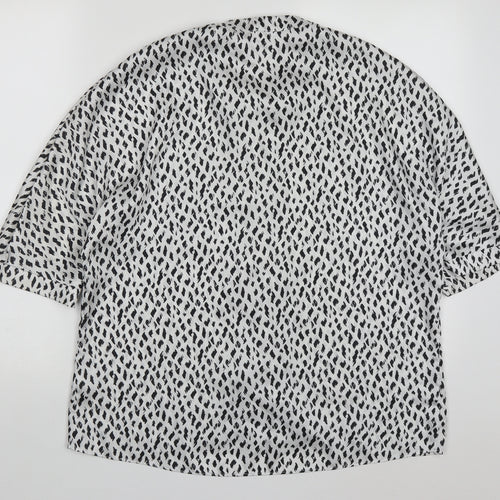 River Island Womens White Geometric Polyester Basic Button-Up Size 10 V-Neck - Black and White