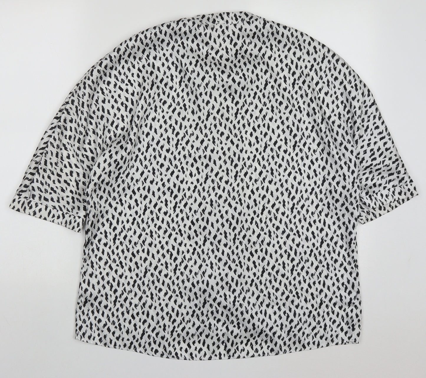 River Island Womens White Geometric Polyester Basic Button-Up Size 10 V-Neck - Black and White