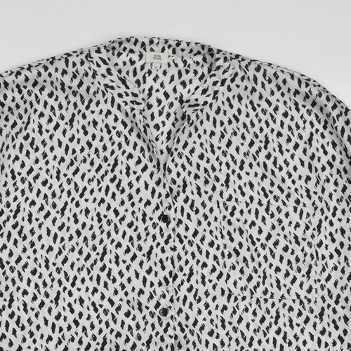 River Island Womens White Geometric Polyester Basic Button-Up Size 10 V-Neck - Black and White