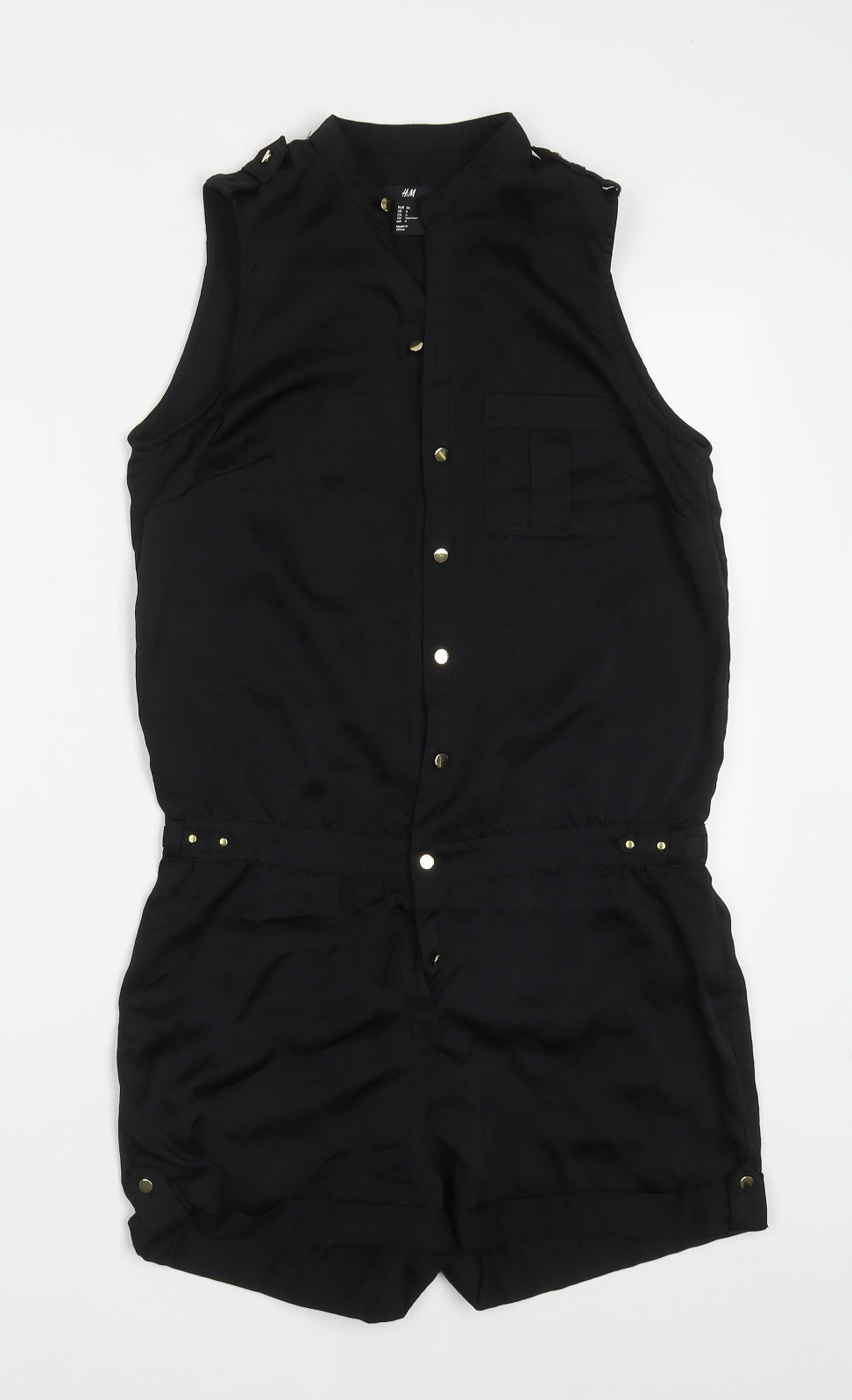 H&M Womens Black  Polyester Playsuit One-Piece Size 6  Button