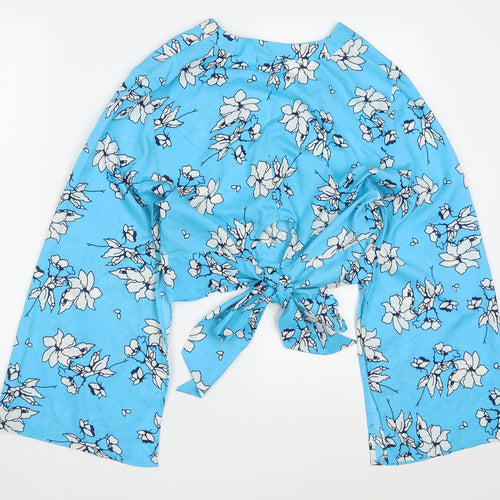 Chemsitry Womens Blue Floral Polyester Basic Blouse Size 12 V-Neck