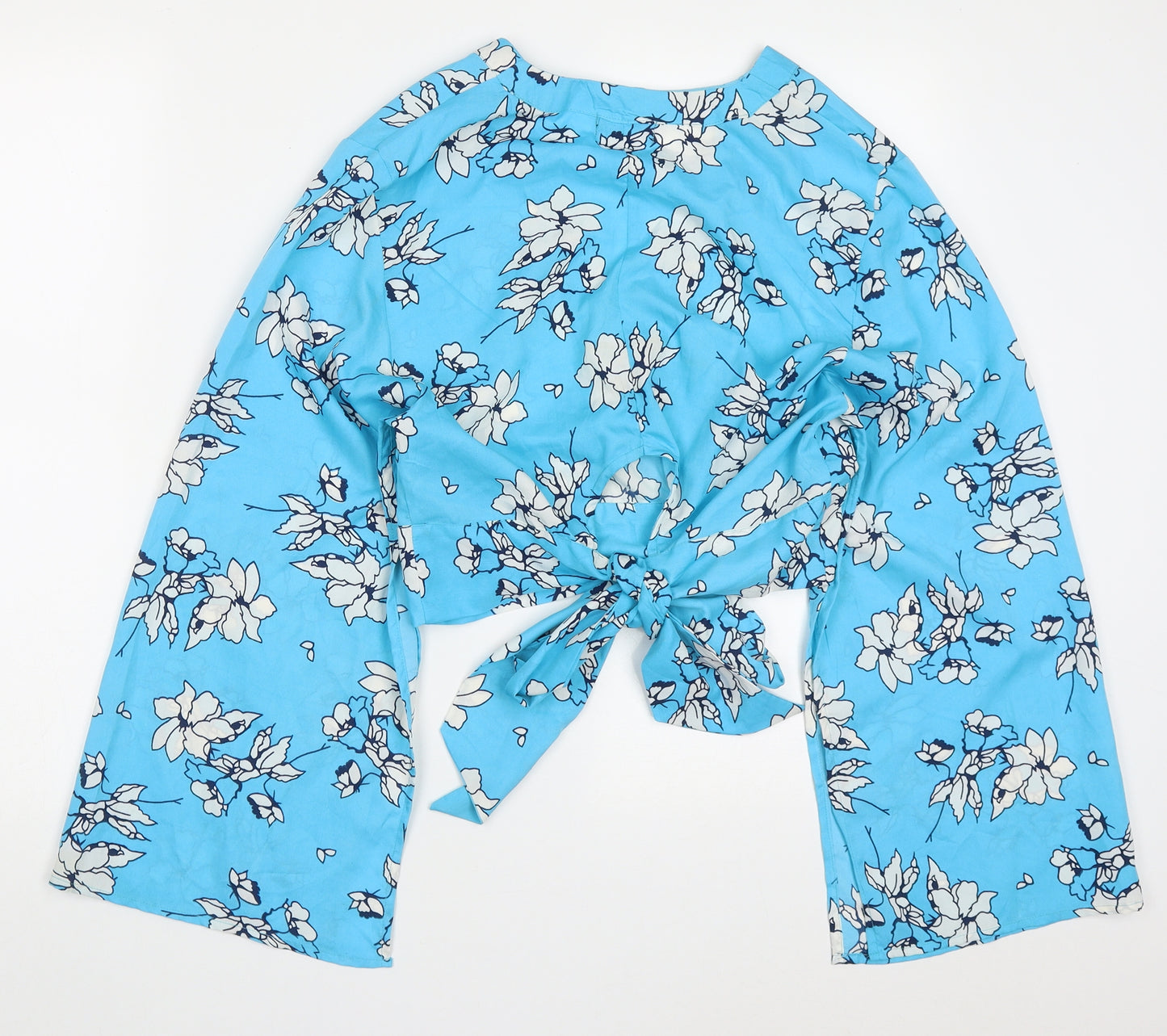 Chemsitry Womens Blue Floral Polyester Basic Blouse Size 12 V-Neck