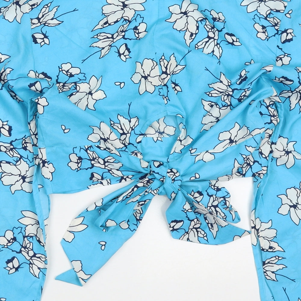 Chemsitry Womens Blue Floral Polyester Basic Blouse Size 12 V-Neck