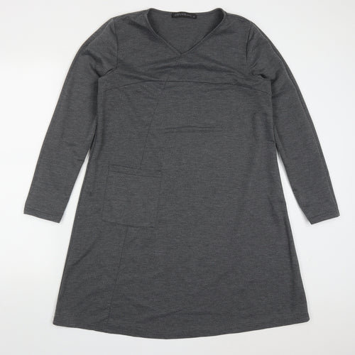 Zanzea Womens Grey  Polyester A-Line  Size M  V-Neck Pullover
