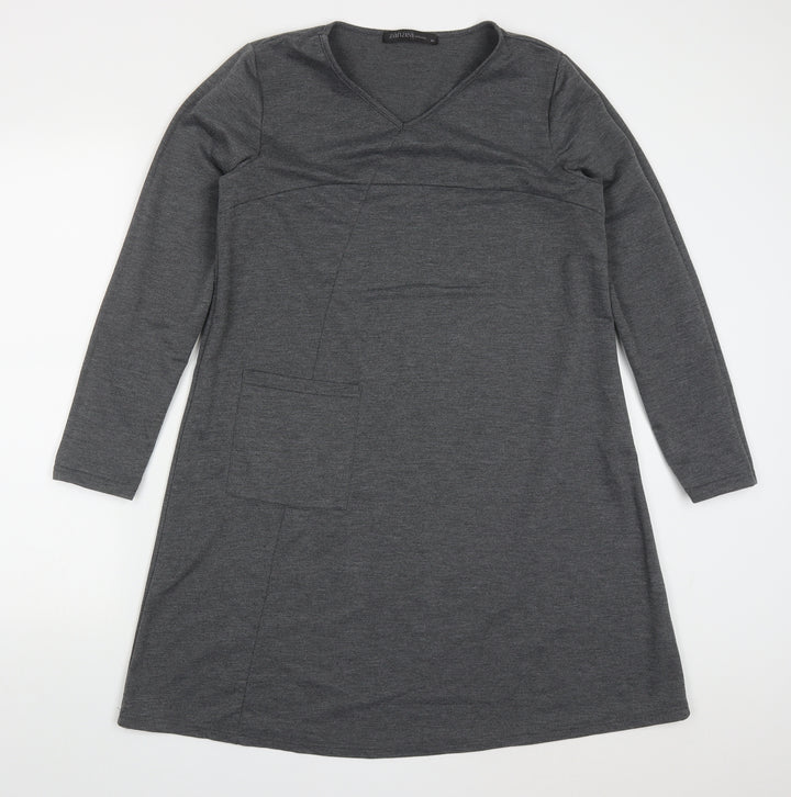 Zanzea Womens Grey  Polyester A-Line  Size M  V-Neck Pullover