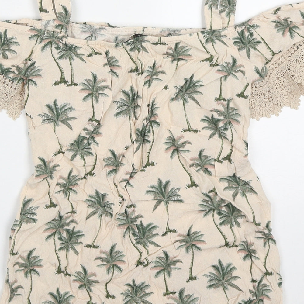 Oasis Womens Beige Floral Viscose Basic Tank Size 8 Off the Shoulder