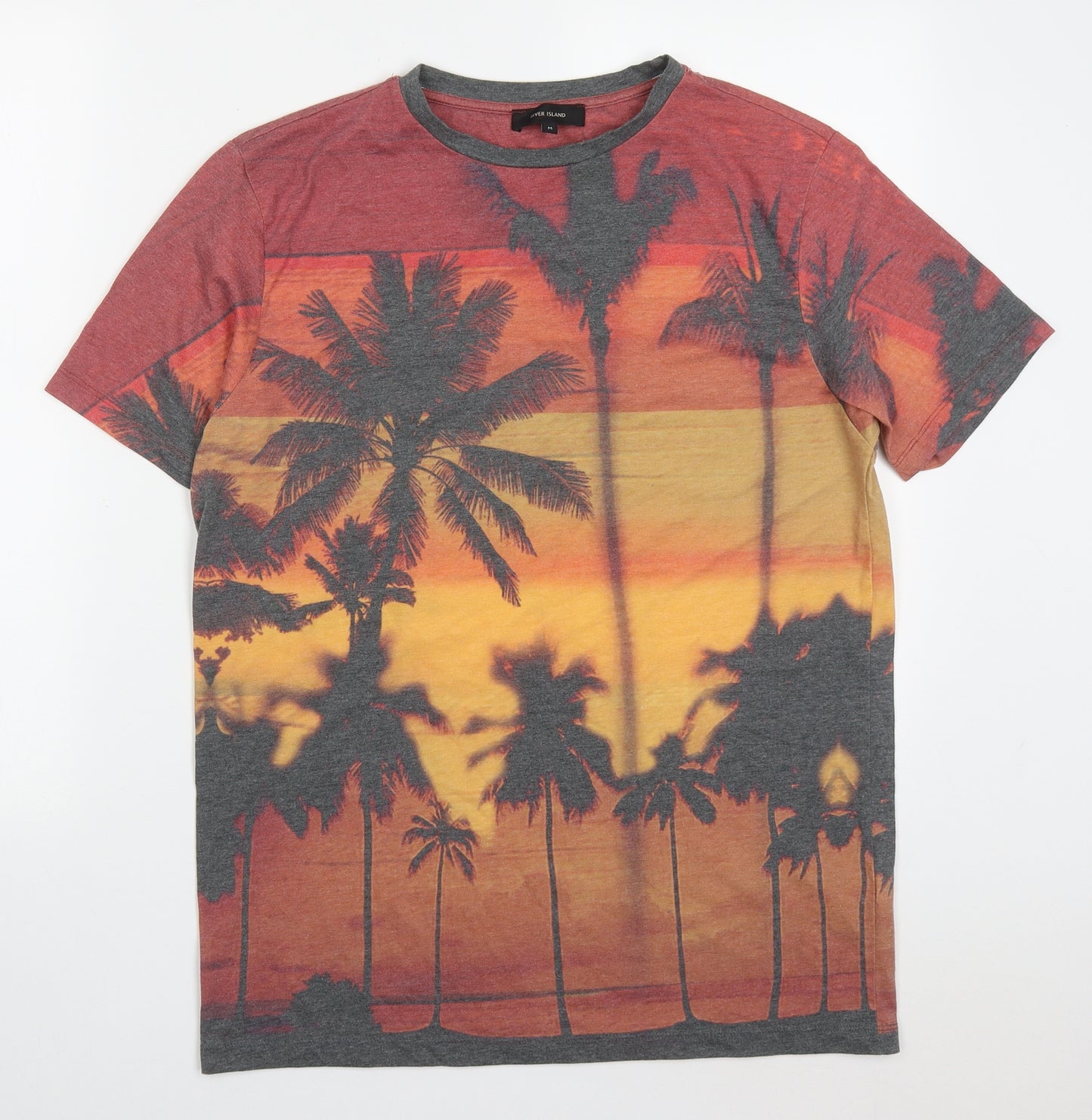 River Island Mens Multicoloured  Polyester  T-Shirt Size M Crew Neck  - Sunset