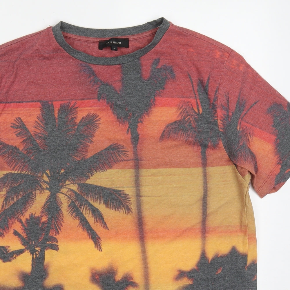River Island Mens Multicoloured  Polyester  T-Shirt Size M Crew Neck  - Sunset