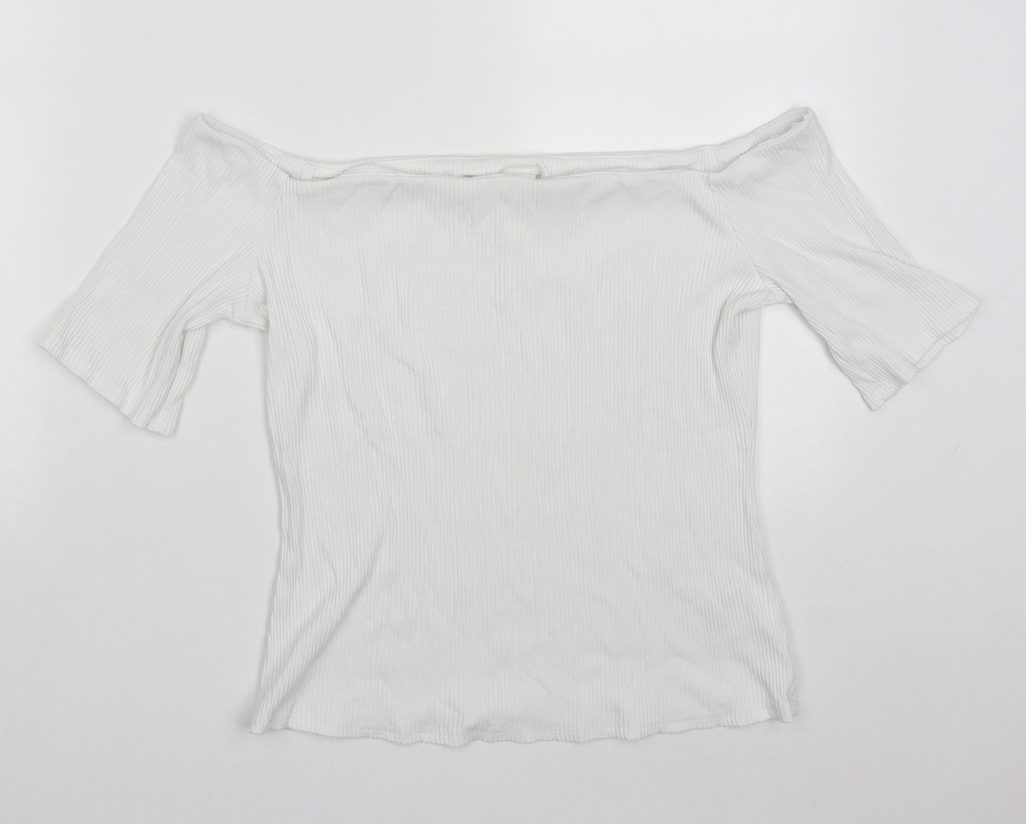 H&M Womens White  Viscose Basic T-Shirt Size L Off the Shoulder