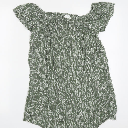 Primark Womens Green Geometric Viscose Basic Blouse Size 8 Off the Shoulder