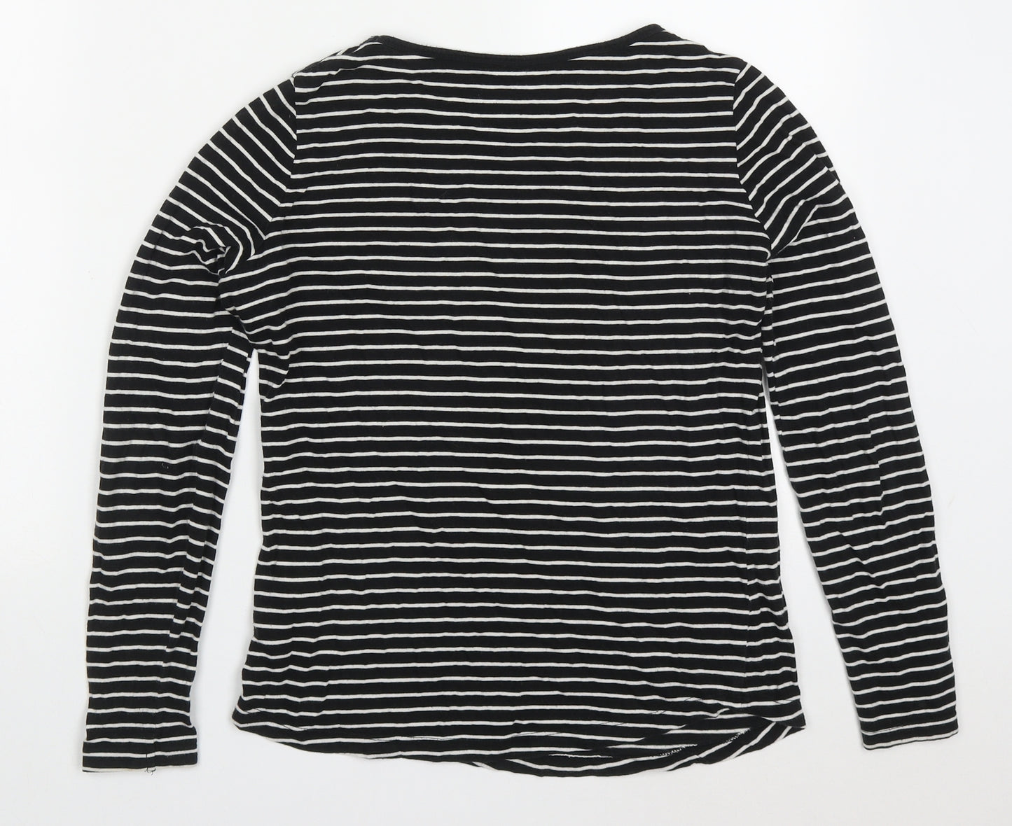 New Look Womens Black Striped Cotton Basic T-Shirt Size 8 Round Neck