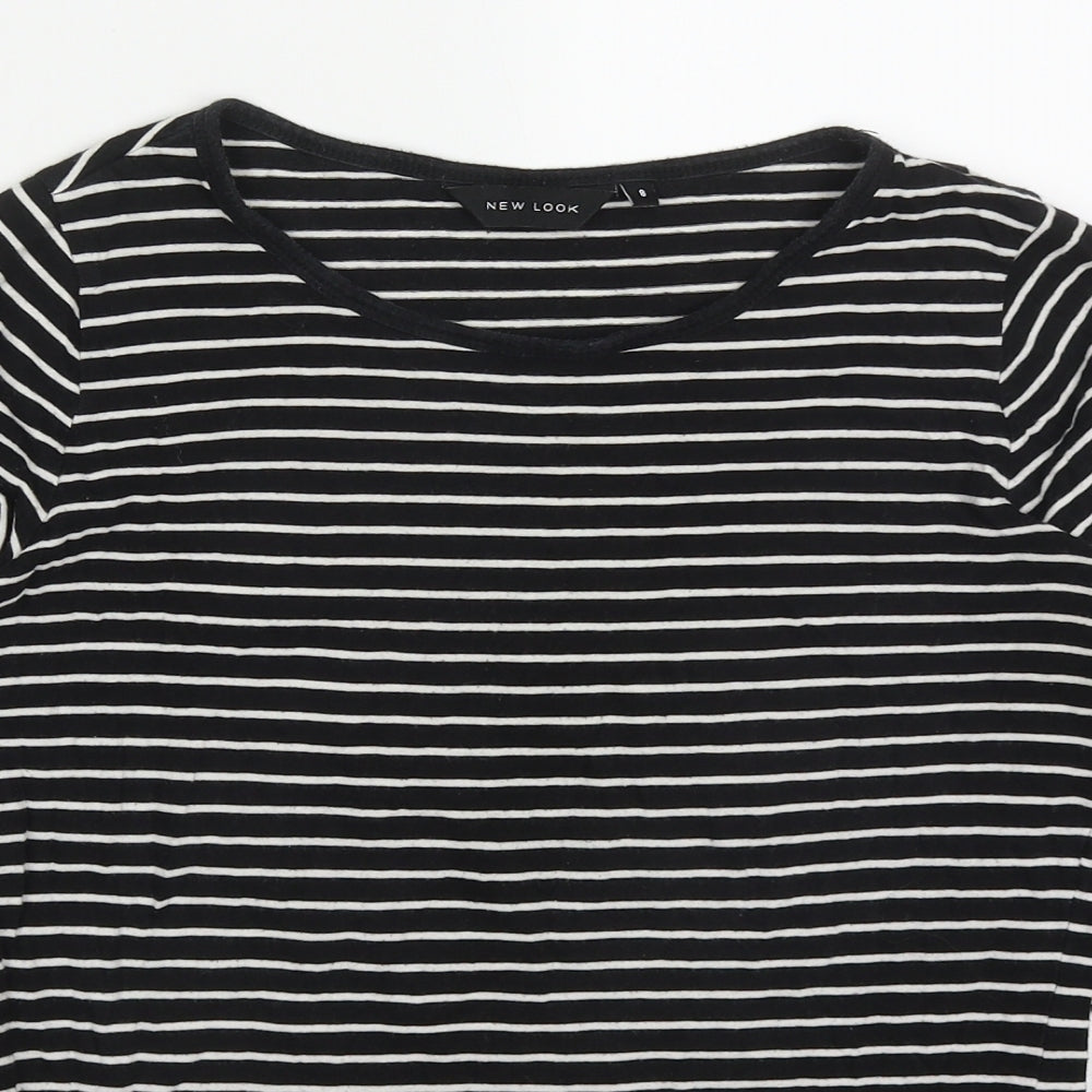 New Look Womens Black Striped Cotton Basic T-Shirt Size 8 Round Neck