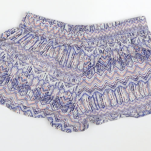 Matalan Womens Blue Geometric Cotton Hot Pants Shorts Size S  Regular Drawstring - Pyjama Shorts