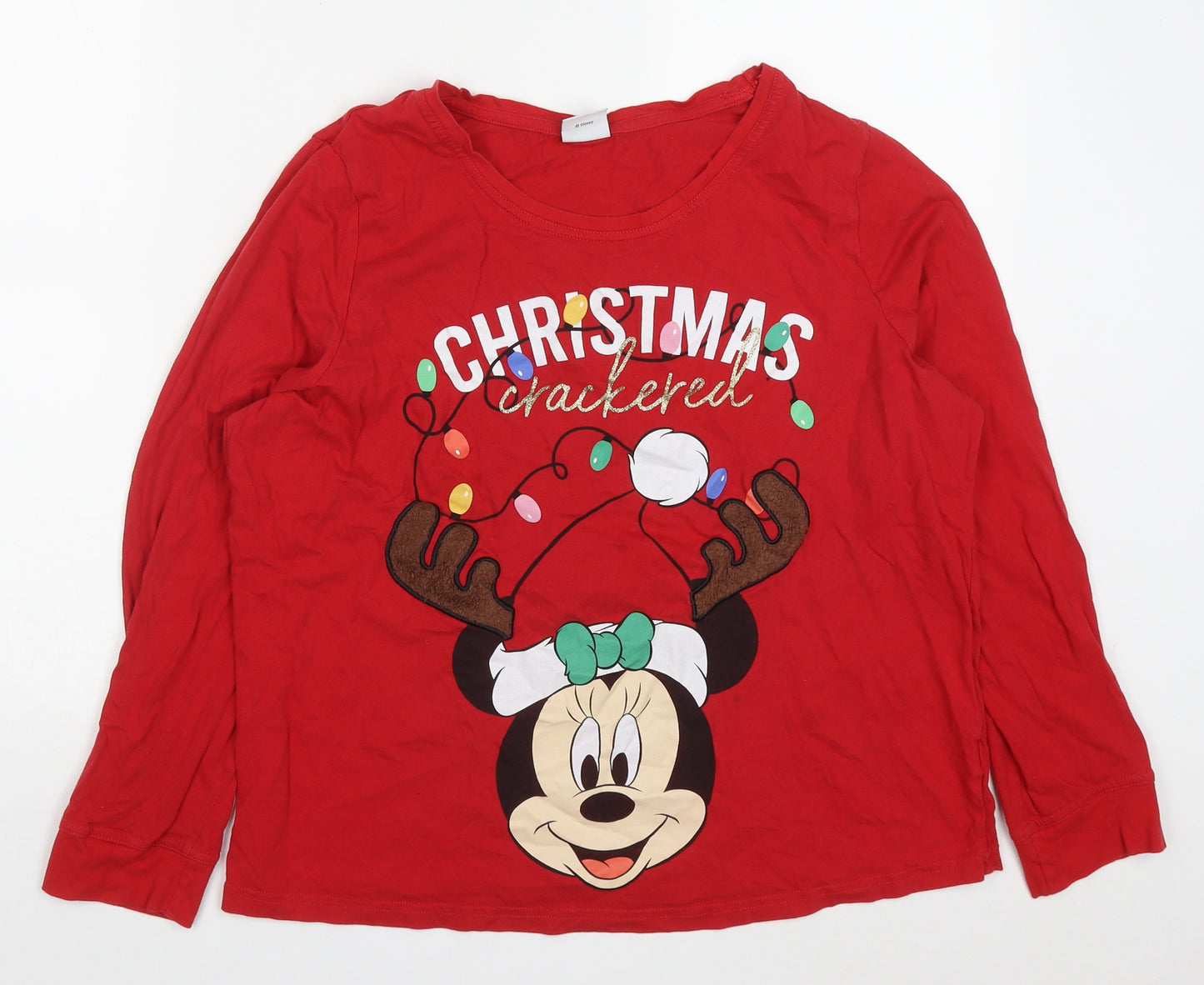 Tesco Womens Red Solid Cotton Top Pyjama Top Size 16   - Christmas Cracker Minnie Mouse