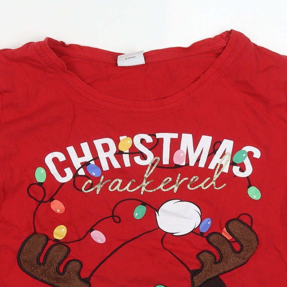 Tesco Womens Red Solid Cotton Top Pyjama Top Size 16   - Christmas Cracker Minnie Mouse