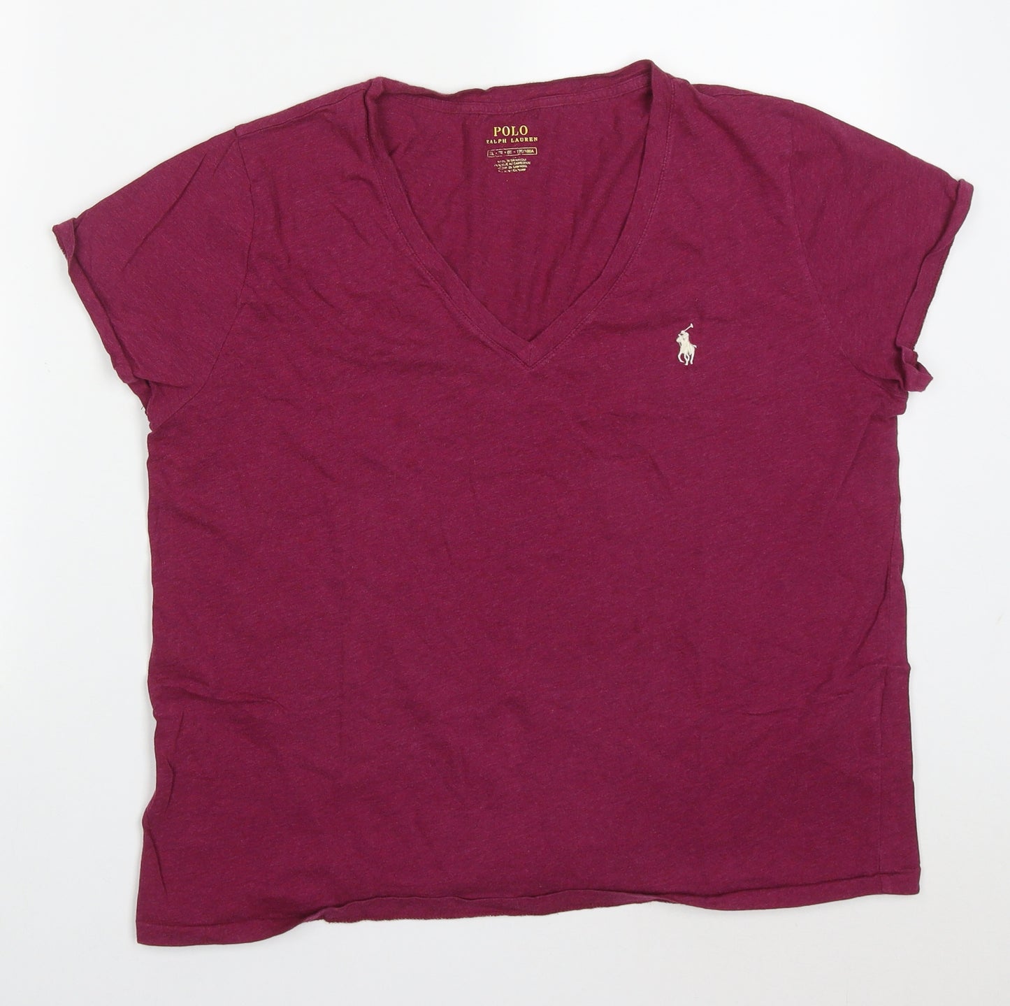 Ralph Lauren Womens Pink  Cotton Basic T-Shirt Size XL V-Neck