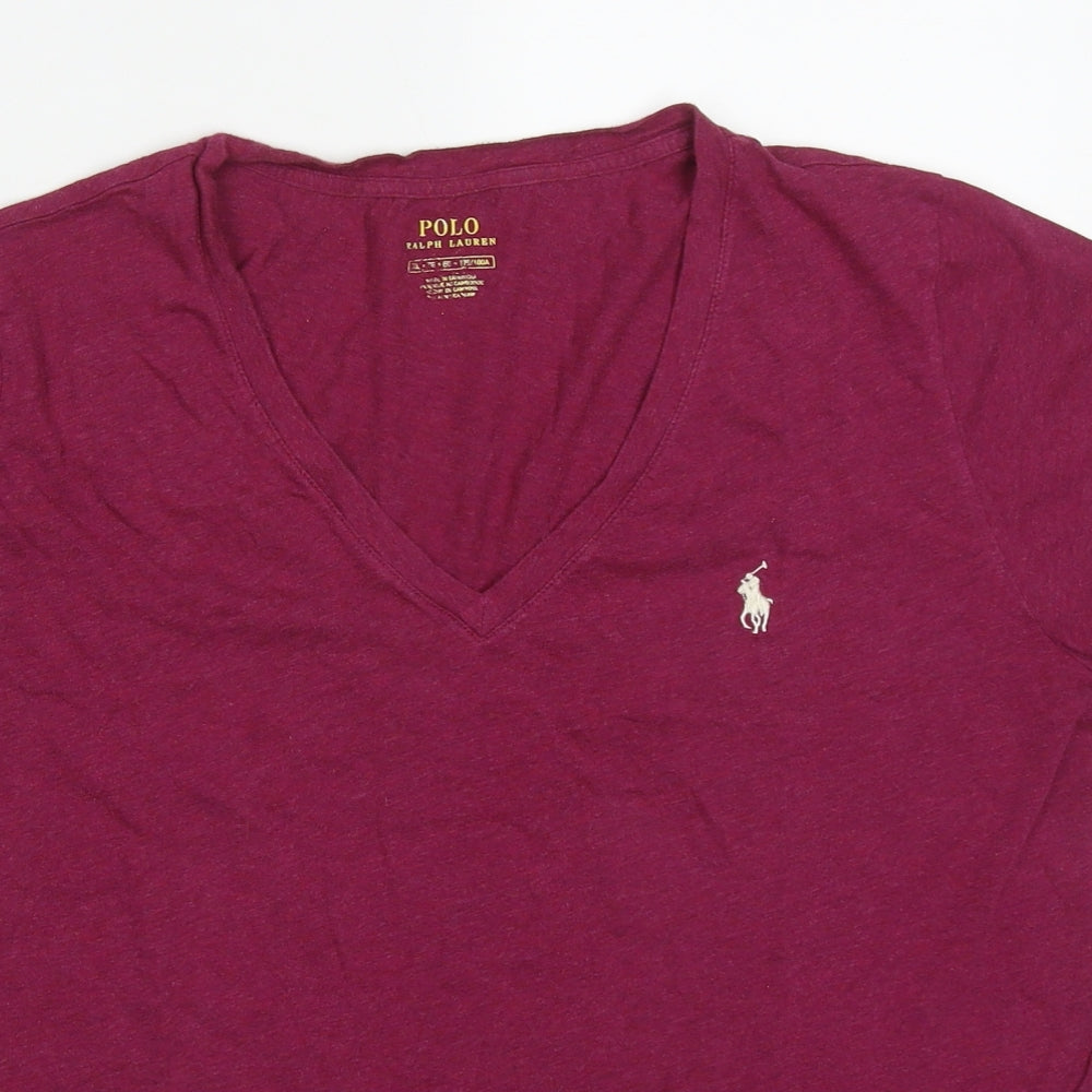 Ralph Lauren Womens Pink  Cotton Basic T-Shirt Size XL V-Neck