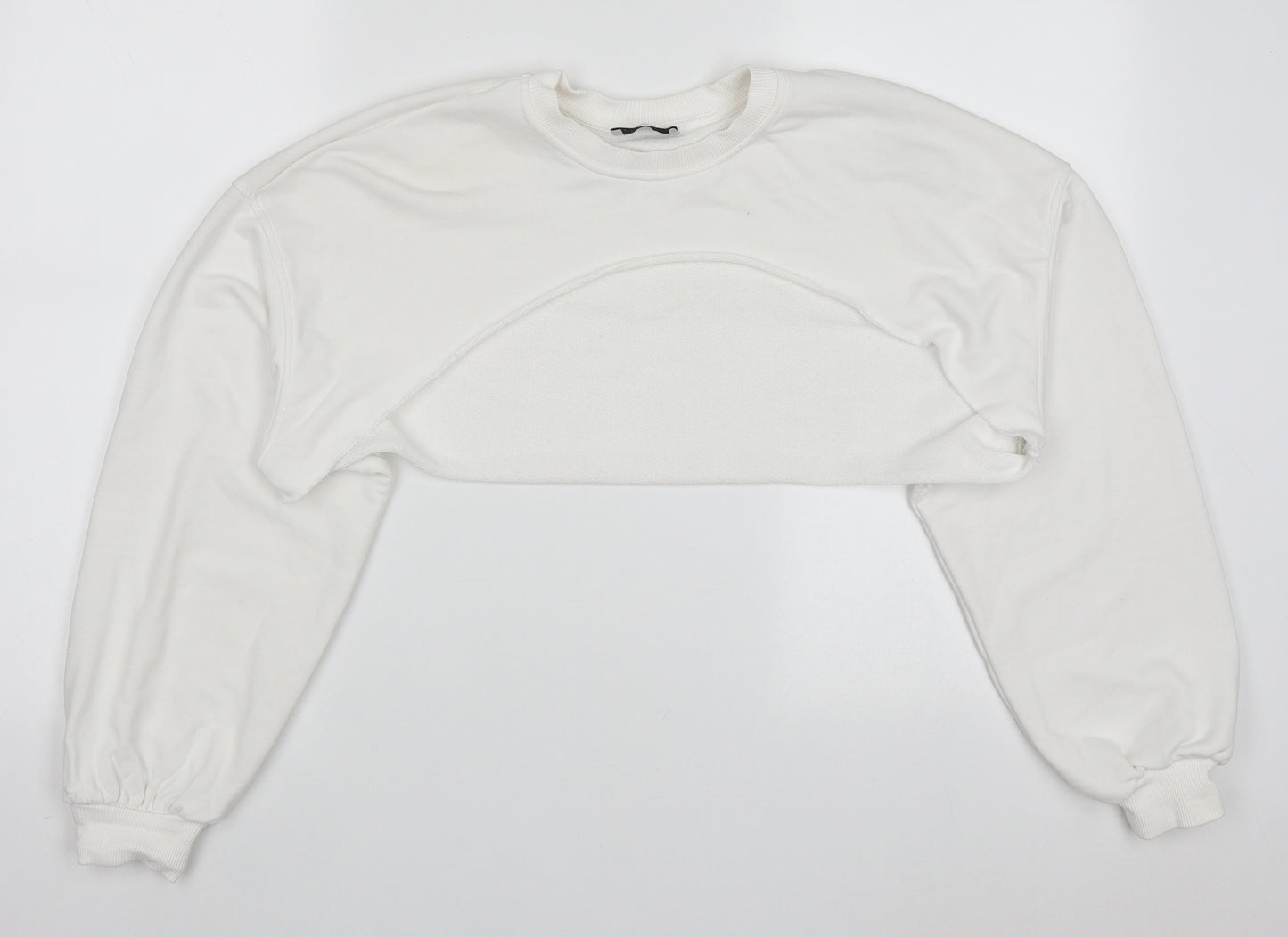 Bershka Womens White  Cotton Pullover Sweatshirt Size M  Pullover - Cropped
