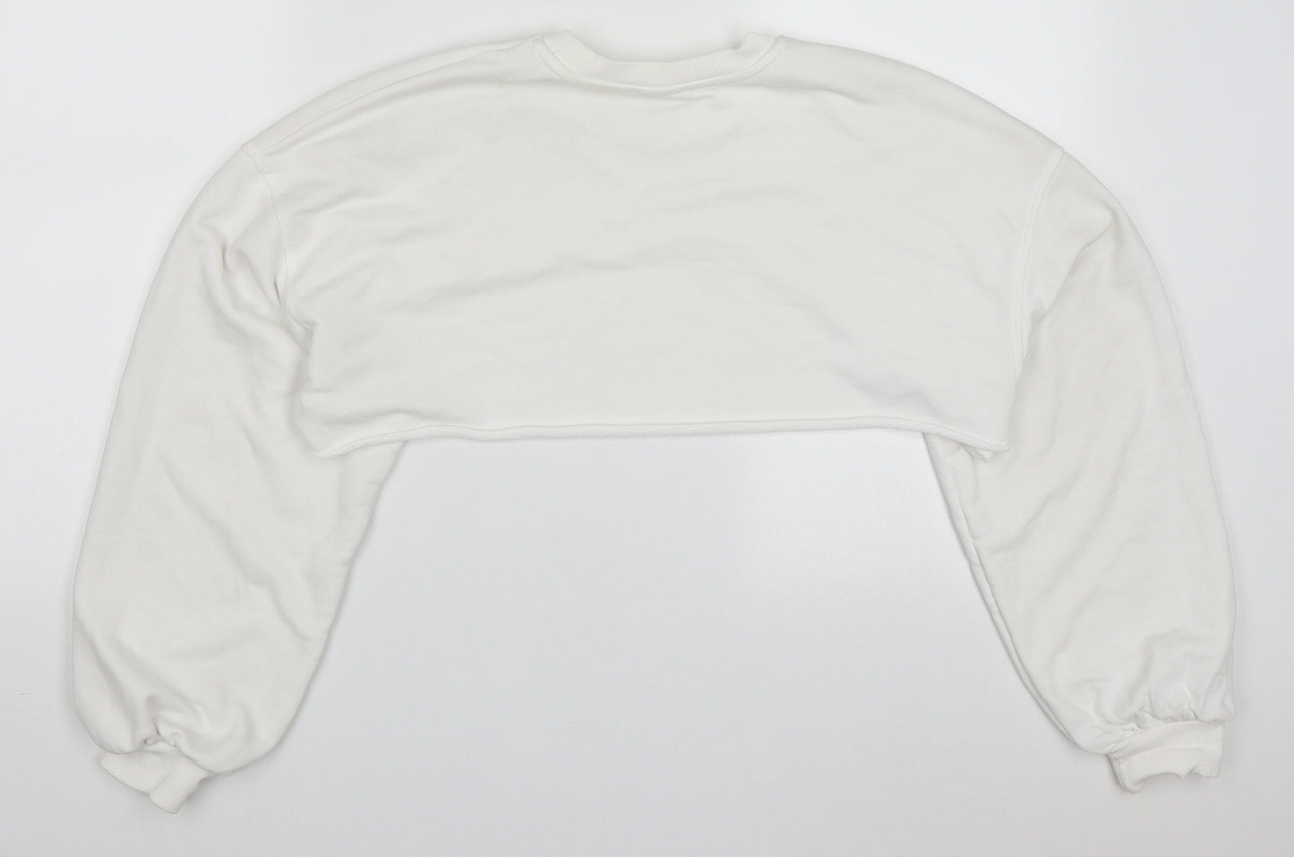 Bershka Womens White  Cotton Pullover Sweatshirt Size M  Pullover - Cropped