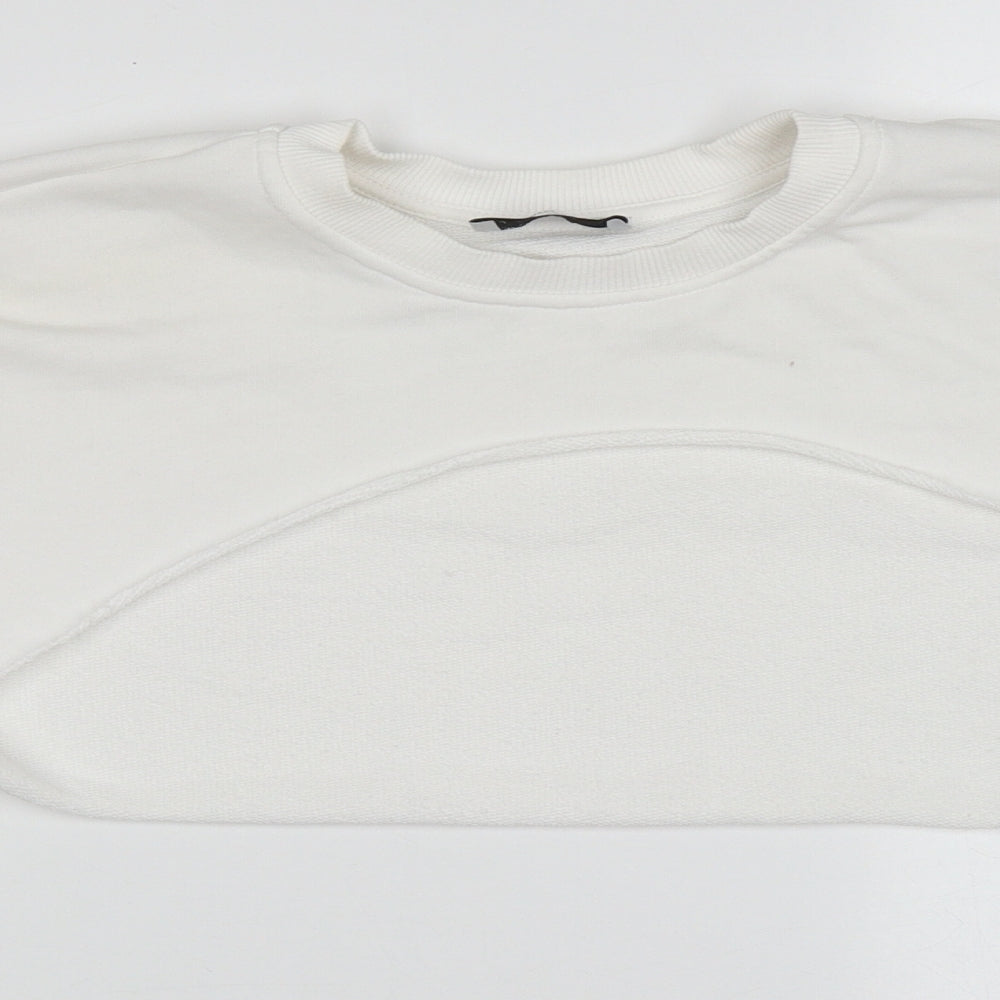 Bershka Womens White  Cotton Pullover Sweatshirt Size M  Pullover - Cropped