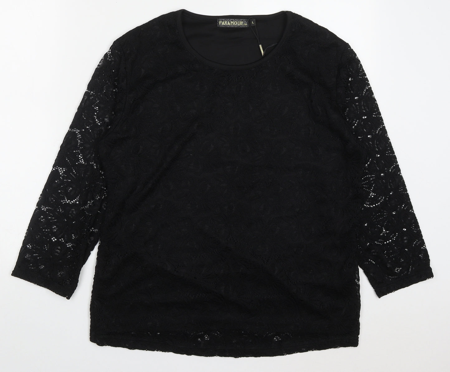 Paramour Womens Black  Nylon Basic T-Shirt Size L Round Neck