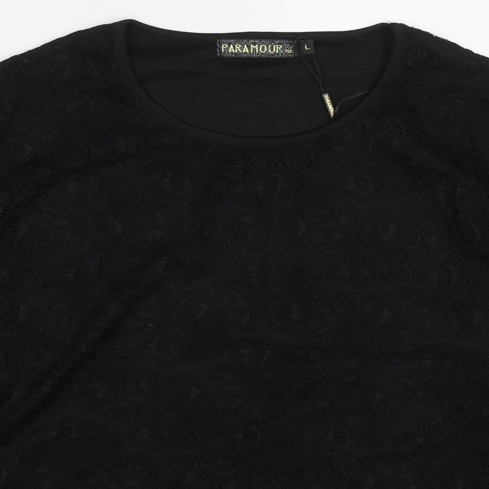 Paramour Womens Black  Nylon Basic T-Shirt Size L Round Neck