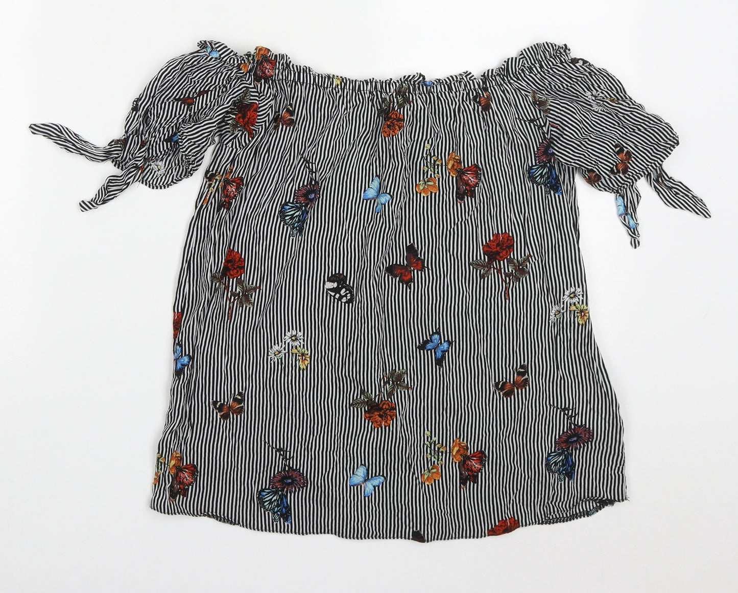 Dorothy Perkins Womens Multicoloured Striped Viscose Basic Blouse Size 10 Off the Shoulder - Butterflies