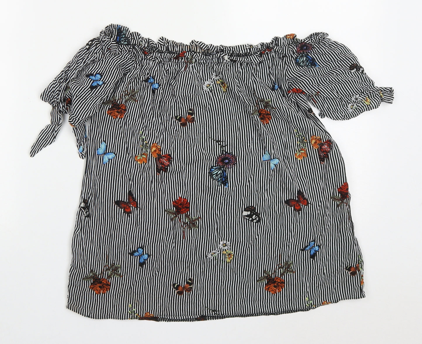 Dorothy Perkins Womens Multicoloured Striped Viscose Basic Blouse Size 10 Off the Shoulder - Butterflies