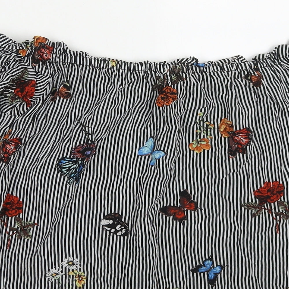 Dorothy Perkins Womens Multicoloured Striped Viscose Basic Blouse Size 10 Off the Shoulder - Butterflies
