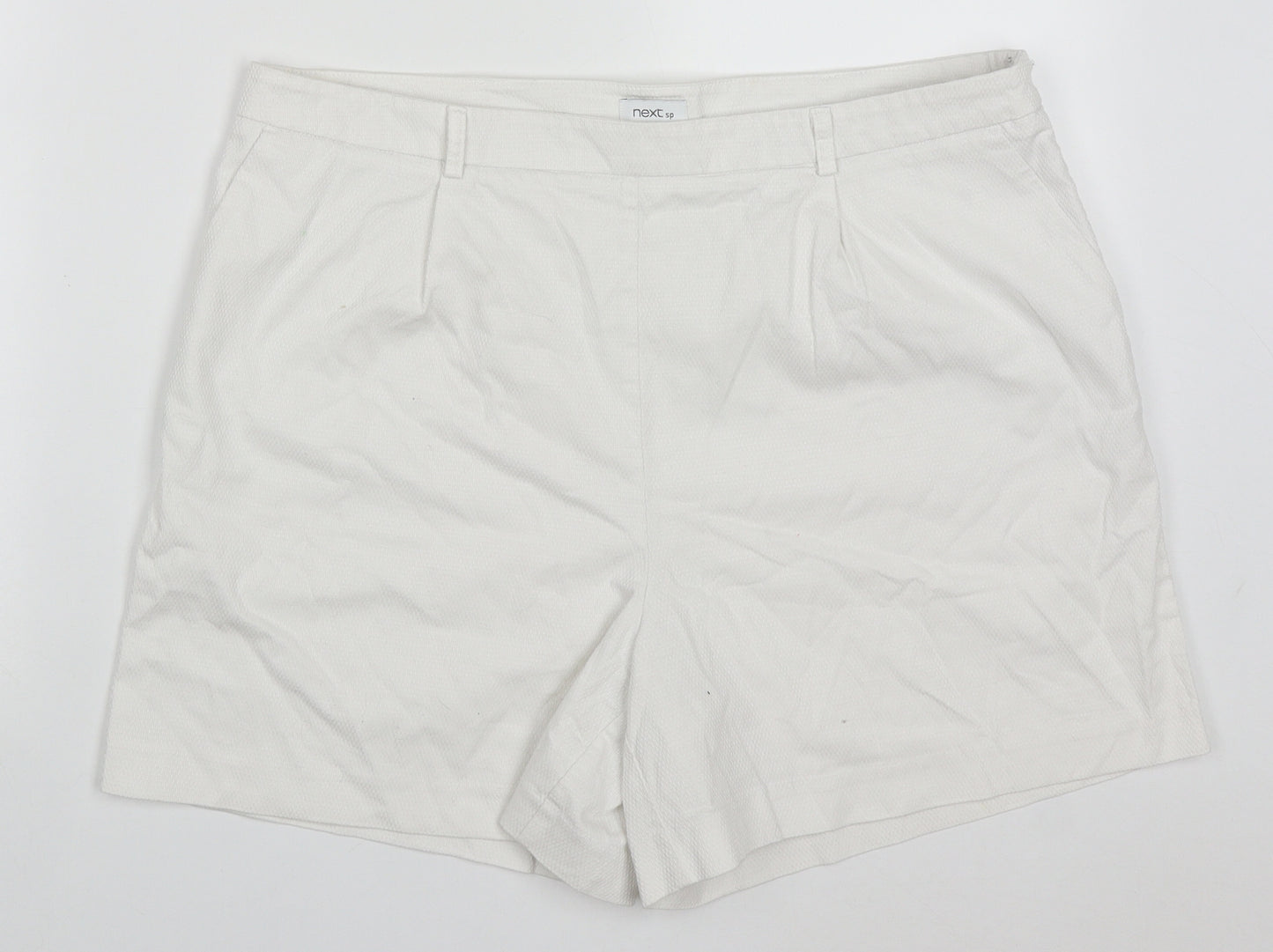 NEXT Womens White  Cotton Mom Shorts Size 16 L5 in Regular Zip
