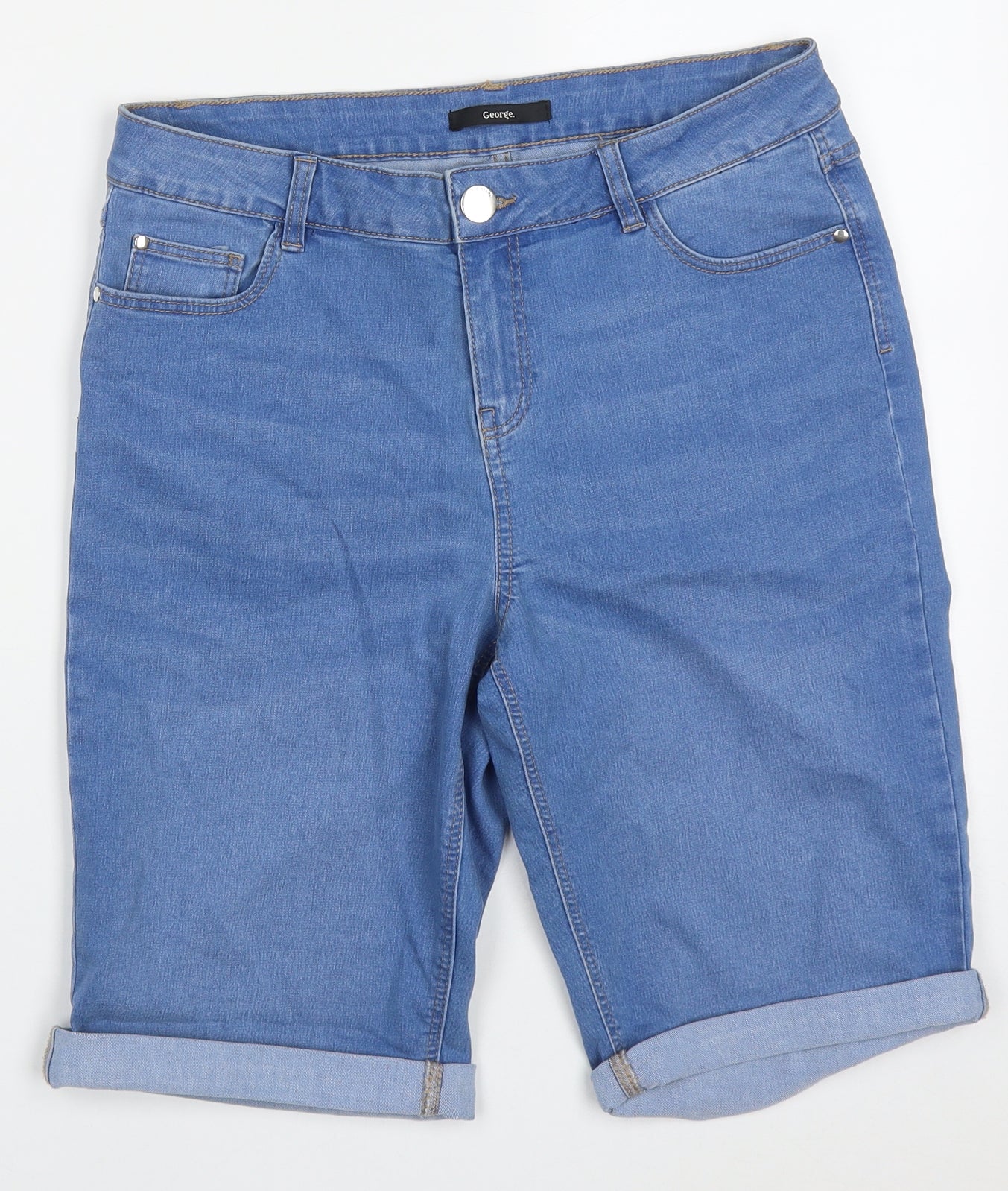 George Womens Blue  Cotton Bermuda Shorts Size 12 L12 in Regular Button