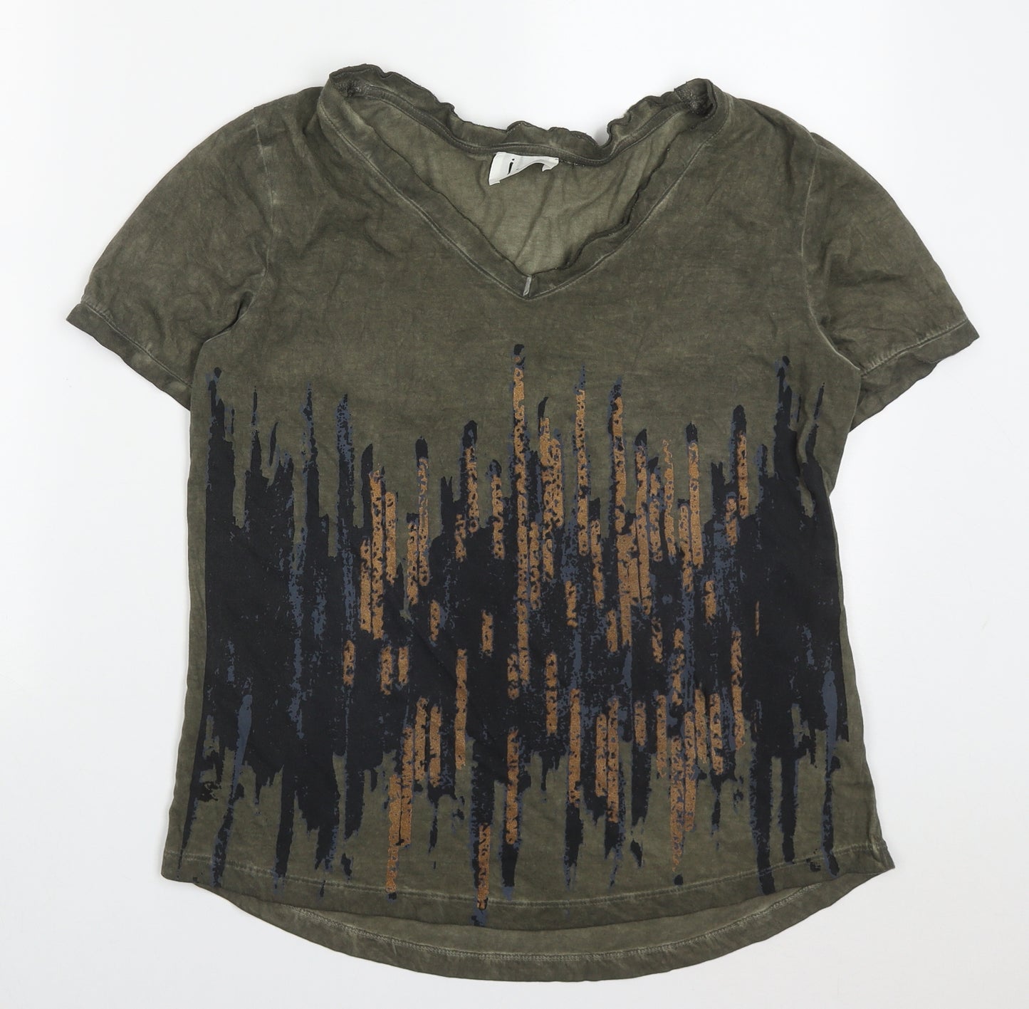 I Say Womens Green  Cotton Basic T-Shirt Size S V-Neck - Abstract