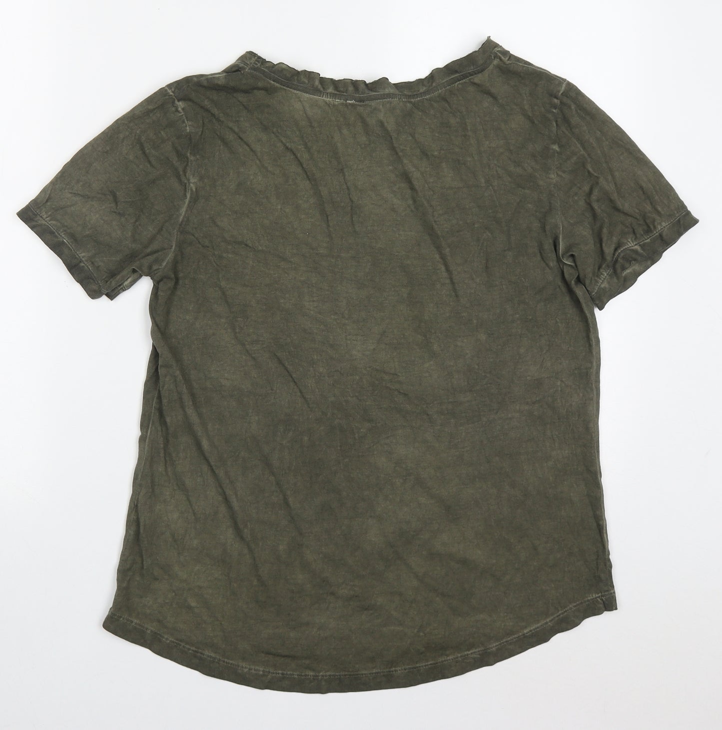 I Say Womens Green  Cotton Basic T-Shirt Size S V-Neck - Abstract