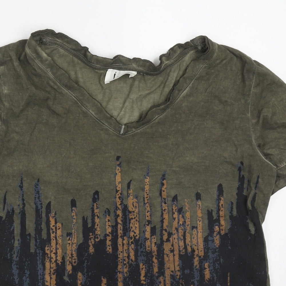 I Say Womens Green  Cotton Basic T-Shirt Size S V-Neck - Abstract