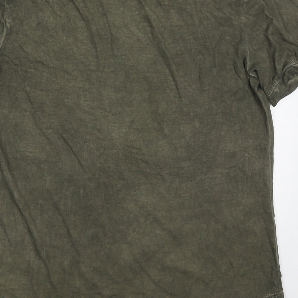 I Say Womens Green  Cotton Basic T-Shirt Size S V-Neck - Abstract