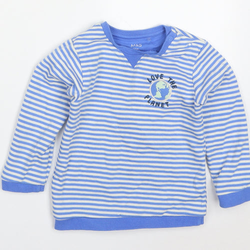 Marks and Spencer Boys Blue Striped Cotton Pullover Sweatshirt Size 2-3 Years  Pullover - Save the Planet