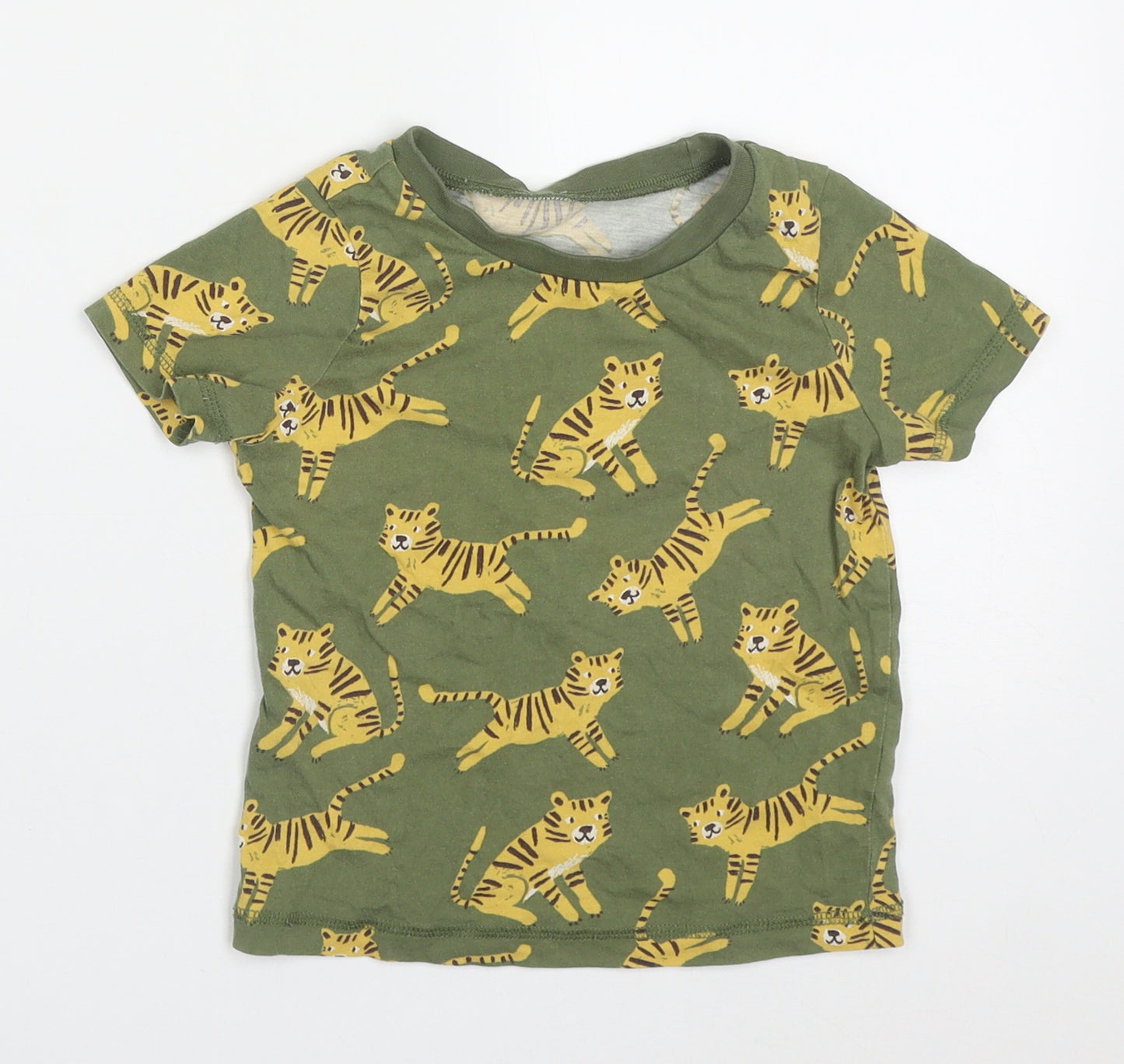 George Boys Green  Cotton Basic T-Shirt Size 2-3 Years Crew Neck Pullover - Tigers