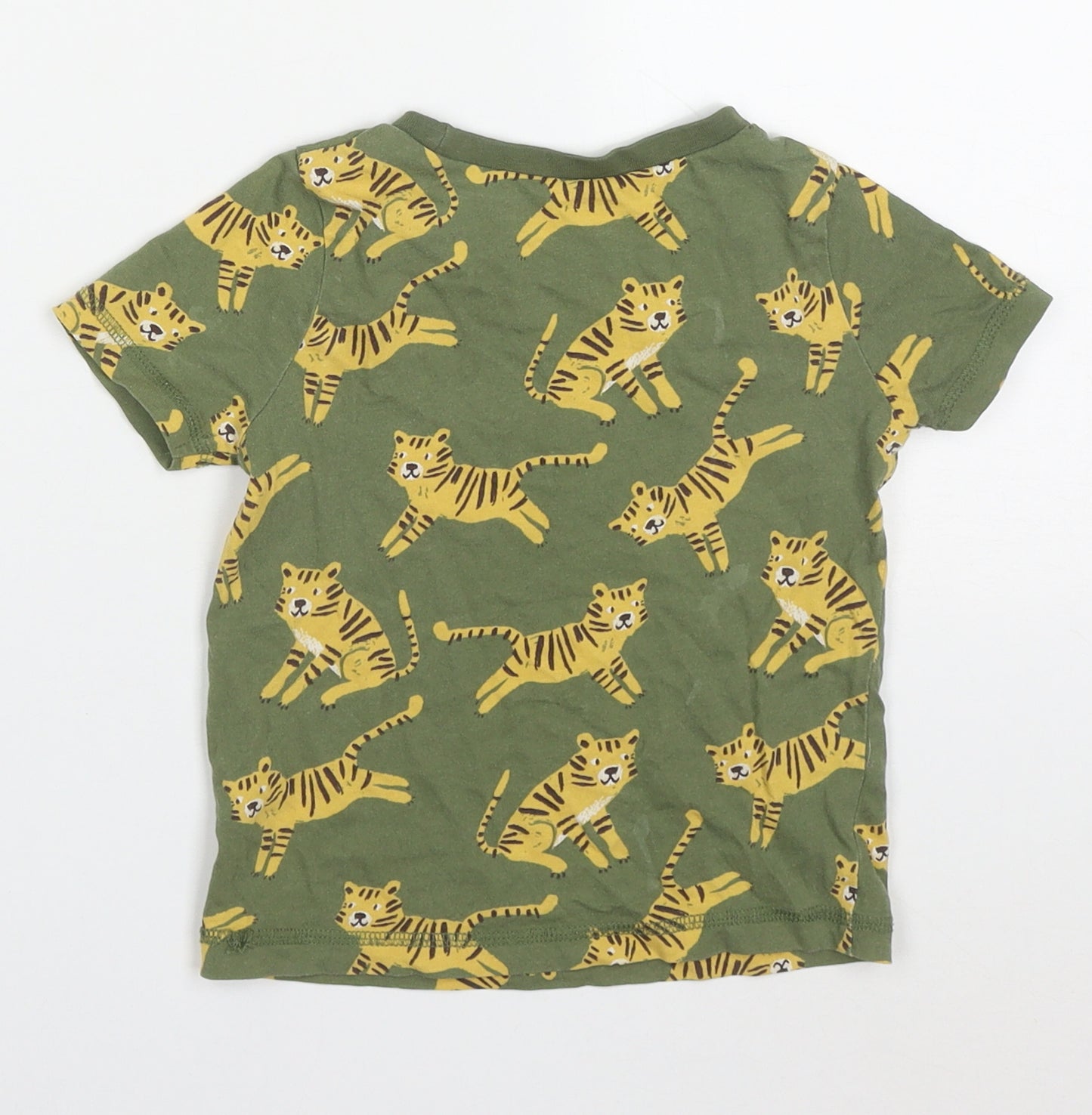 George Boys Green  Cotton Basic T-Shirt Size 2-3 Years Crew Neck Pullover - Tigers