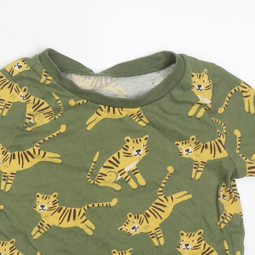 George Boys Green  Cotton Basic T-Shirt Size 2-3 Years Crew Neck Pullover - Tigers