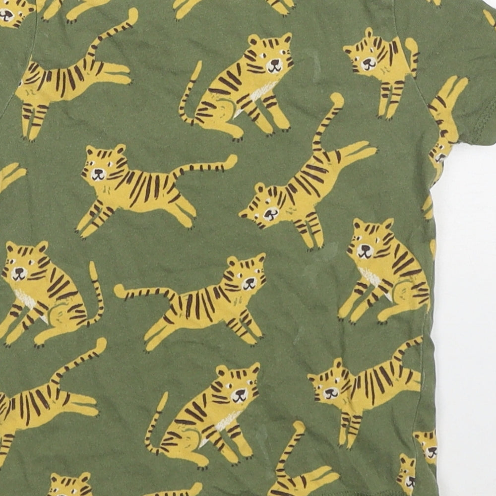 George Boys Green  Cotton Basic T-Shirt Size 2-3 Years Crew Neck Pullover - Tigers