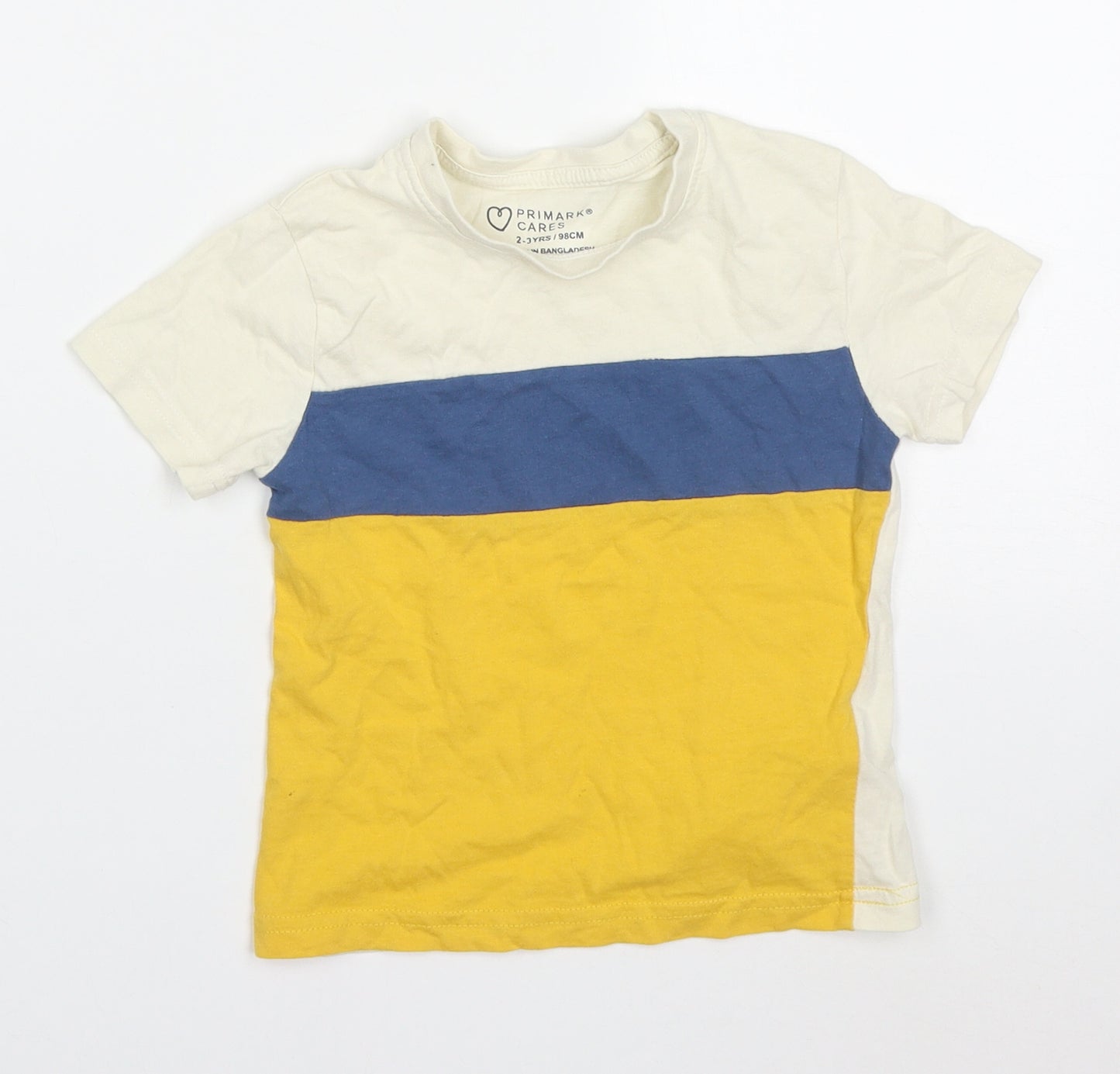 Primark Boys Multicoloured Colourblock Cotton Basic T-Shirt Size 2-3 Years Crew Neck Pullover