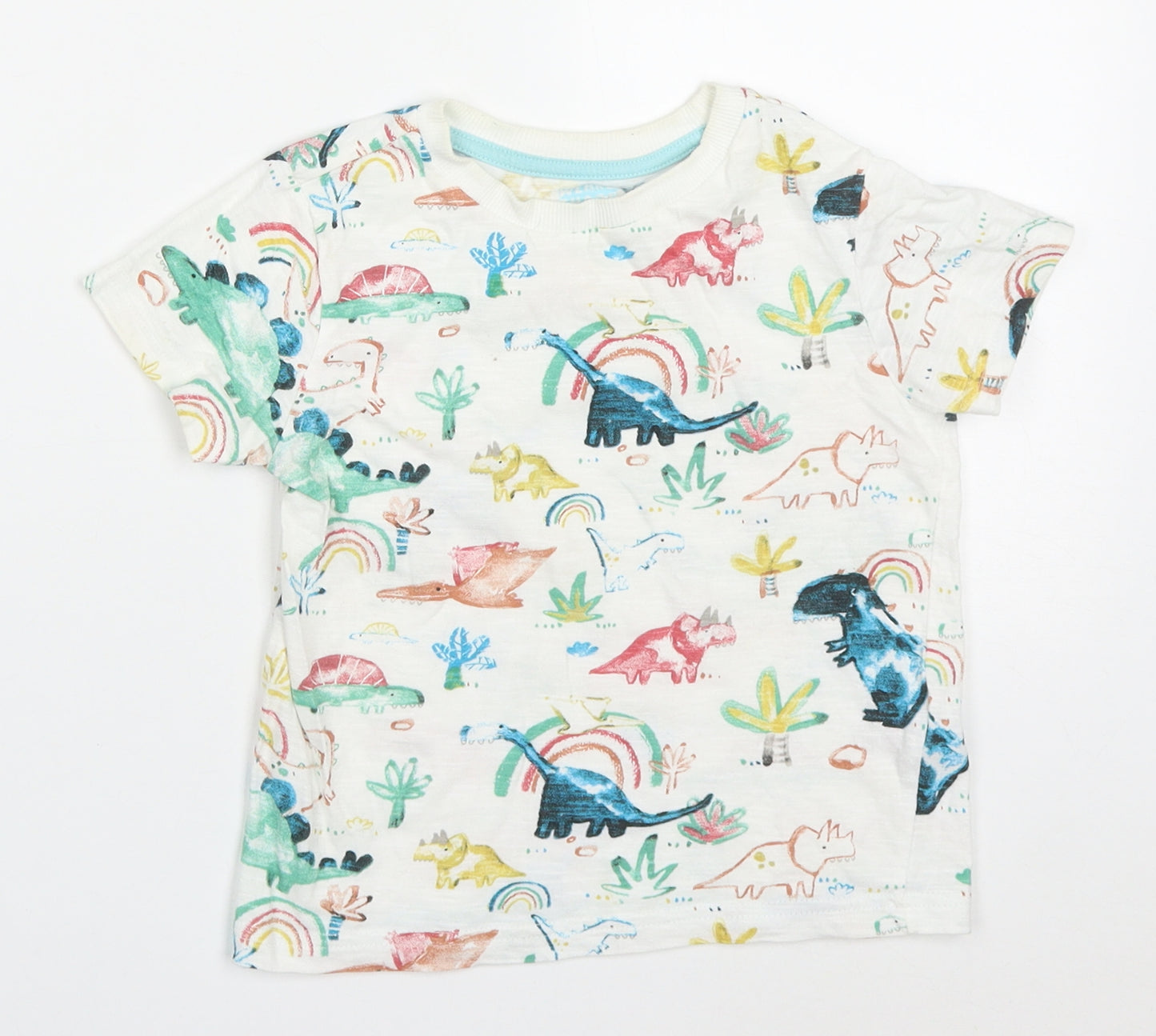 F&F Boys Multicoloured  Cotton Basic T-Shirt Size 3-4 Years Crew Neck Pullover - Dinosaurs