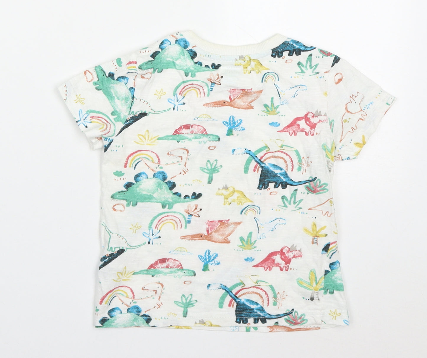 F&F Boys Multicoloured  Cotton Basic T-Shirt Size 3-4 Years Crew Neck Pullover - Dinosaurs