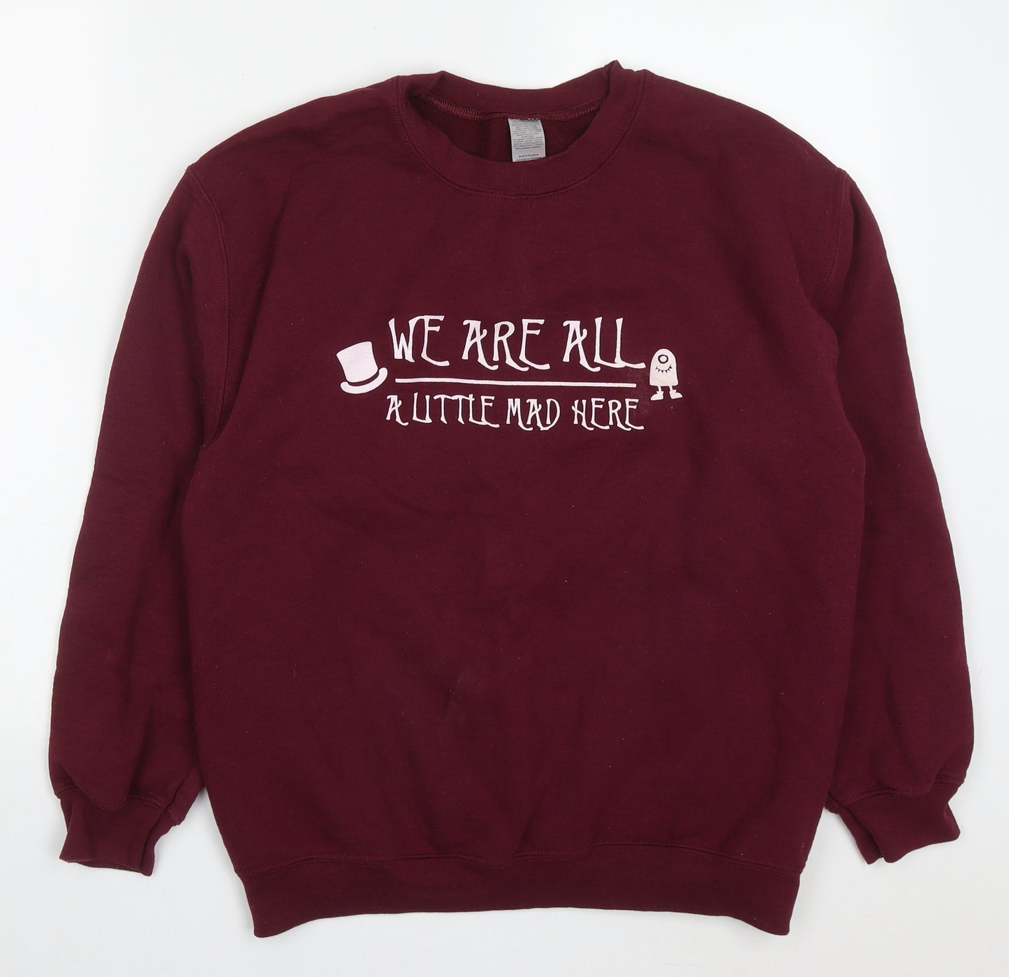 Gildan Womens Purple  Cotton Pullover Sweatshirt Size M  Pullover - We're All A Little Mad Here