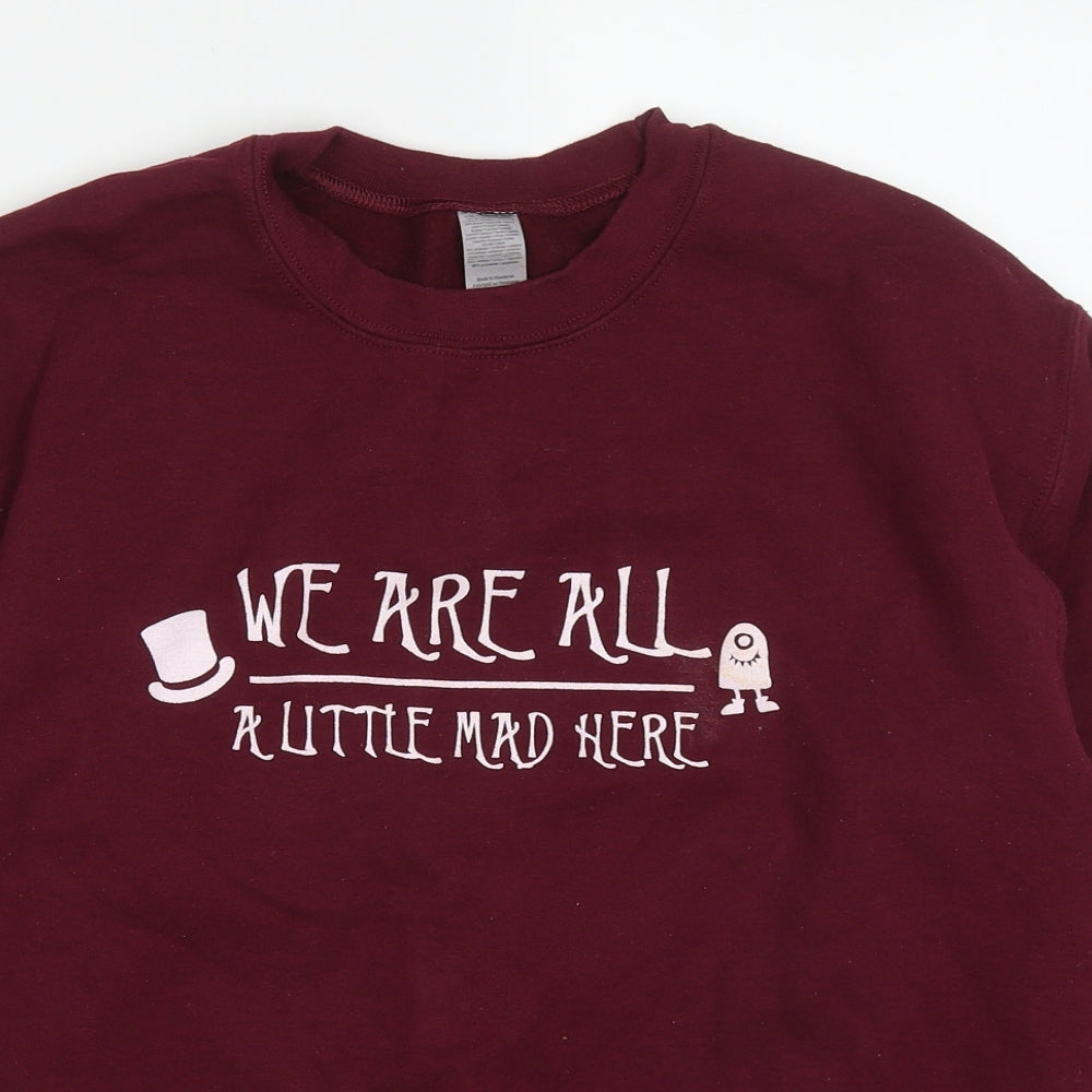Gildan Womens Purple  Cotton Pullover Sweatshirt Size M  Pullover - We're All A Little Mad Here