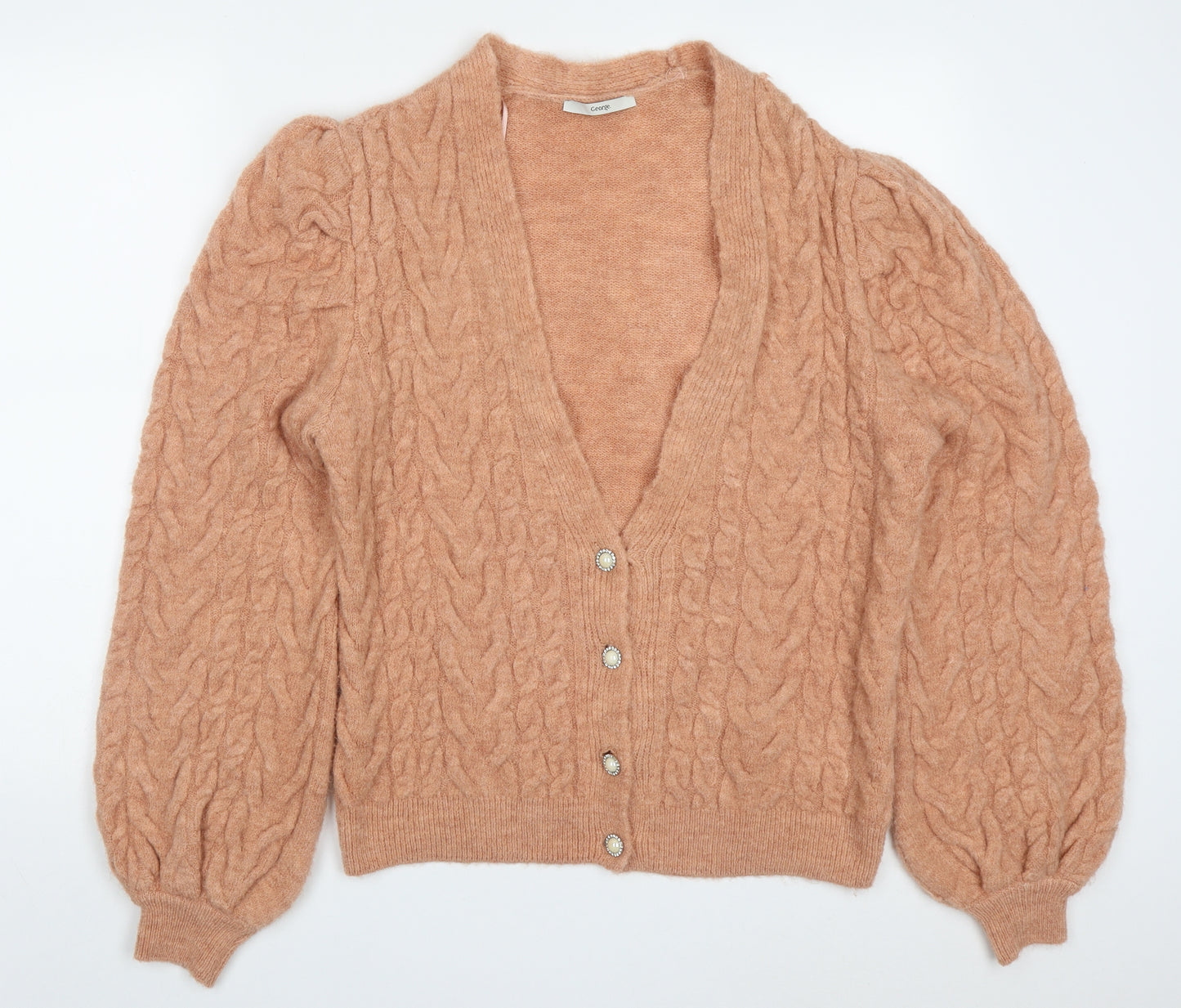 George Womens Pink V-Neck  Acrylic Cardigan Jumper Size S