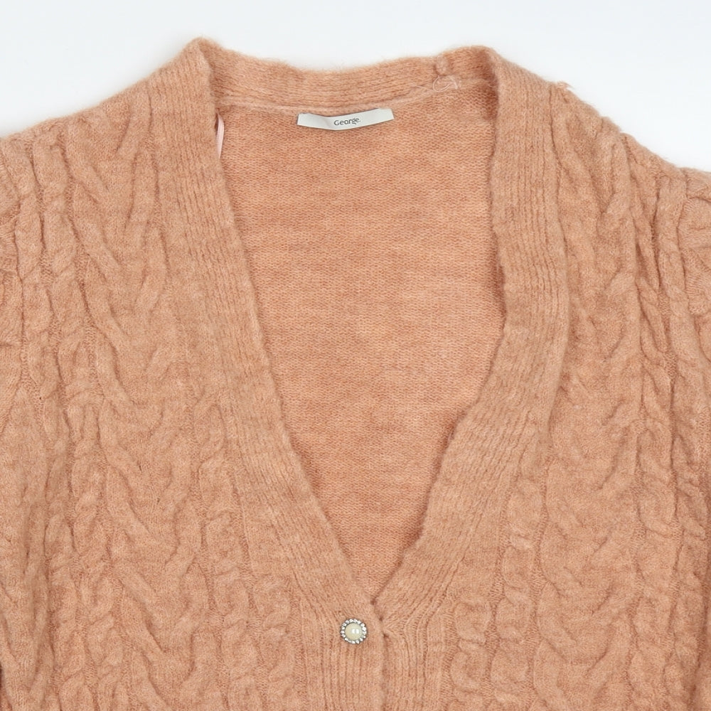 George Womens Pink V-Neck  Acrylic Cardigan Jumper Size S