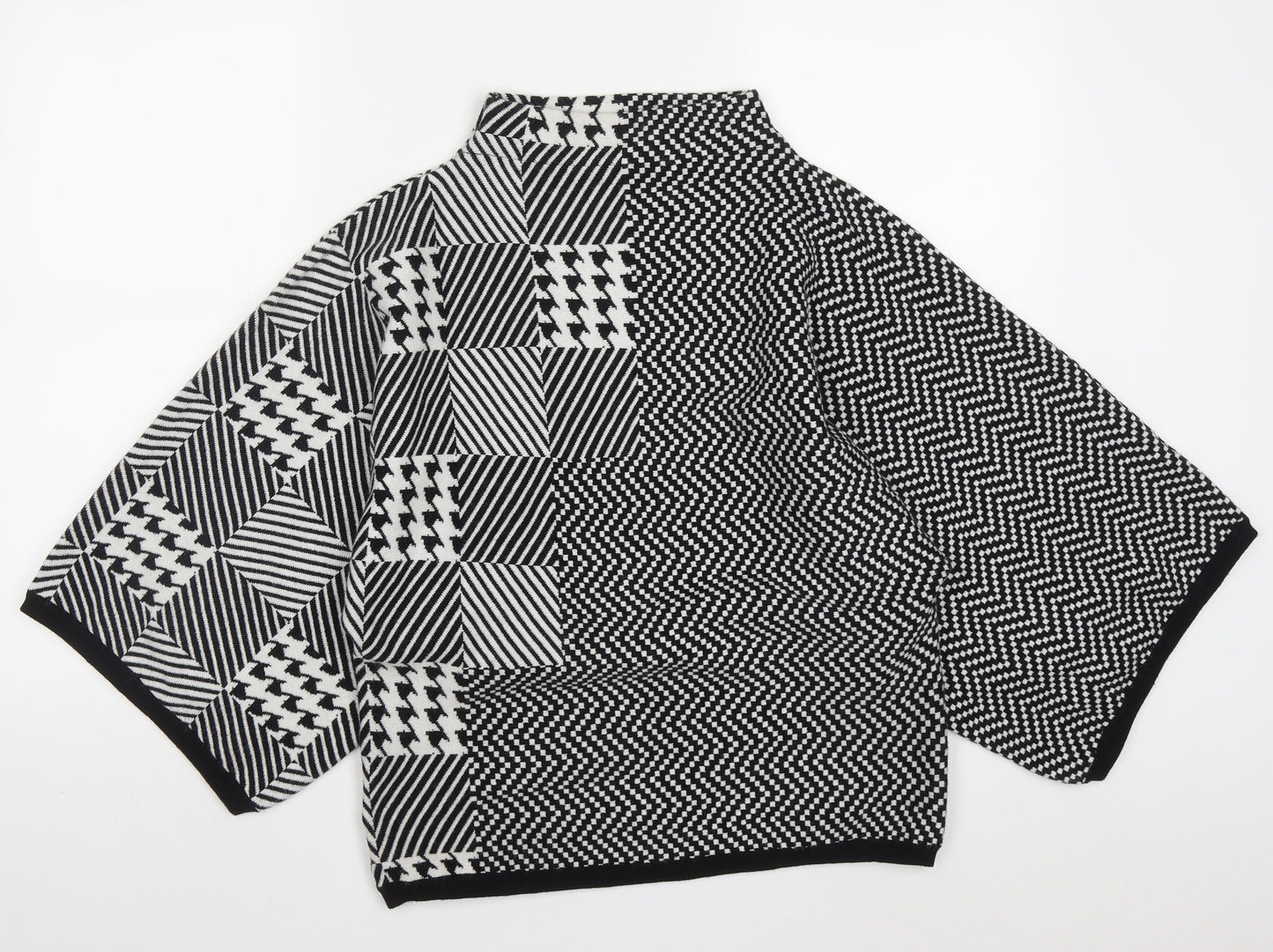 Paramour Womens Black Round Neck Geometric Viscose Pullover Jumper Size M   - Black and White